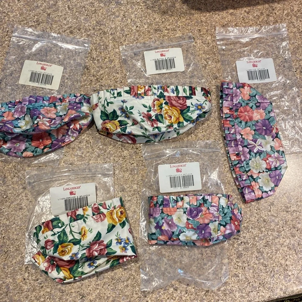 5 Longaberger Fabric Liners Garden Splendor Petunia Tea Cracker Button